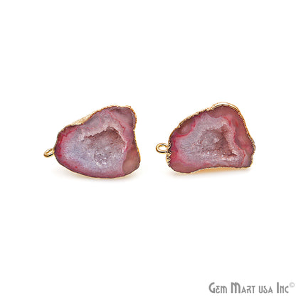 DIY Agate Slice Geode Druzy 22x27mm Gold Electroplated Loop Connector Studs Earrings - GemMartUSA