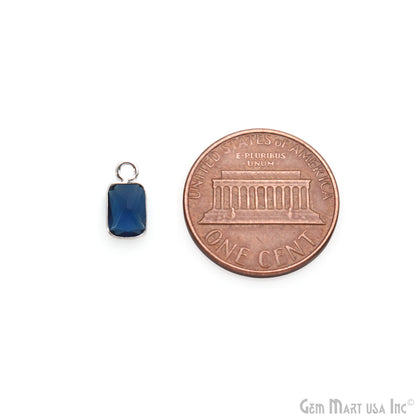 Sapphire Octagon 7x5mm Silver Plated Single Bail Brilliant Cut Gemstone Connector