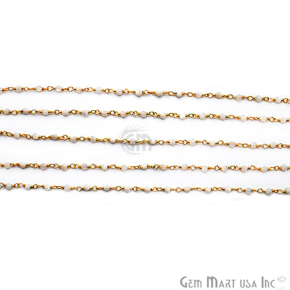 Mother of Pearl Gold Plated Wire Wrapped Gemstone Beads Rosary Chain (763911831599)