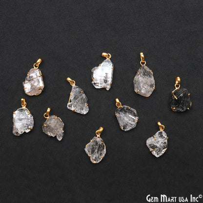 Rough Herkimer Diamond 32x19mm Organic Gold Edged Single Bail Pendant