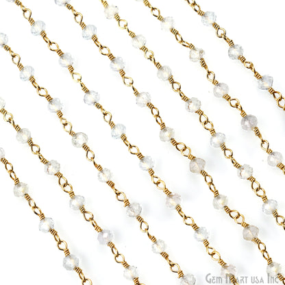 White Topaz 3-3.5mm Gold Plated Beaded Wire Wrapped Rosary Chain