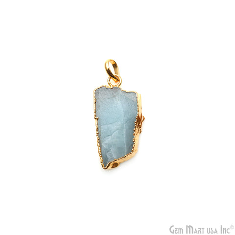 Aquamarine Free Form shape 33x16mm Gold Electroplated Gemstone Single Bail Pendant