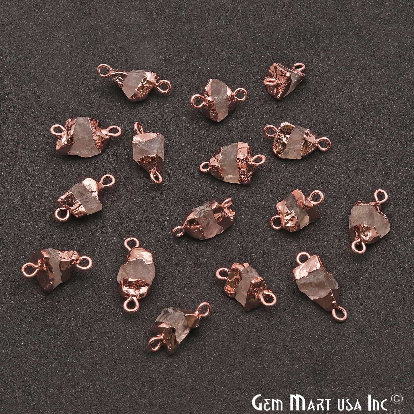 Rough Rainbow Organic 12x7mm Single Bail Rose Gold Electroplated Pendant Connector - GemMartUSA