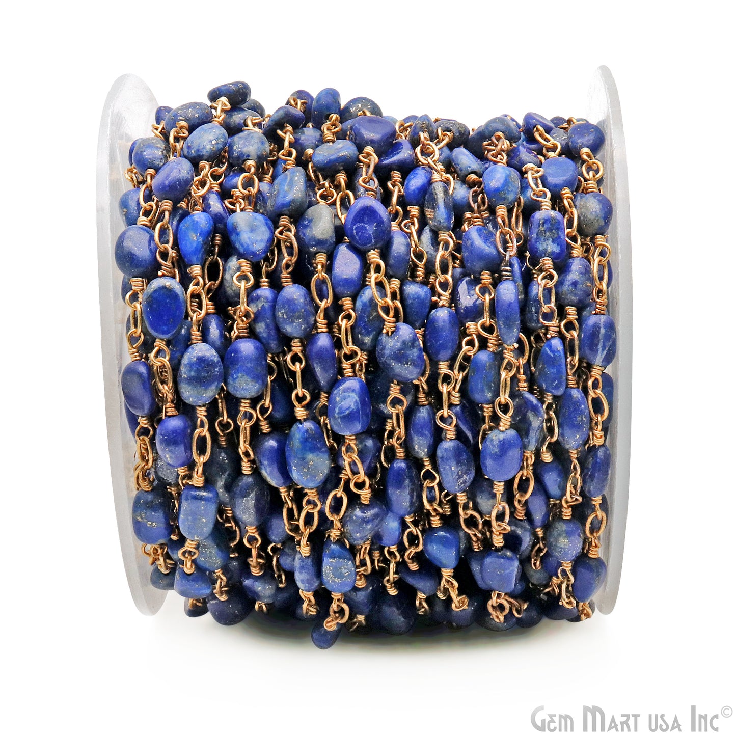 Lapis Tumble Beads 8x5mm Gold Wire Wrapped Rosary Chain