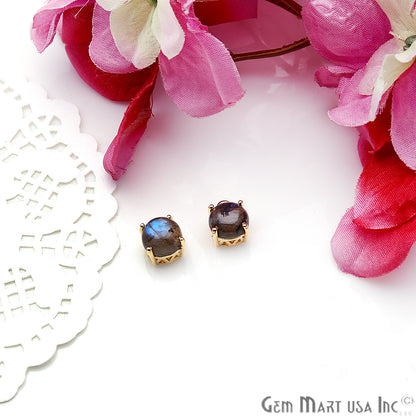 Labradorite 12x8mm Round Gold Plated Prong Setting Cabochon Connector - GemMartUSA