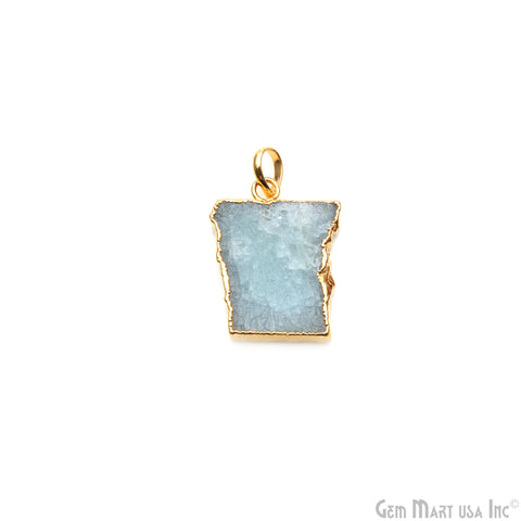 Aquamarine Free Form shape 28x18mm Gold Electroplated Gemstone Single Bail Pendant