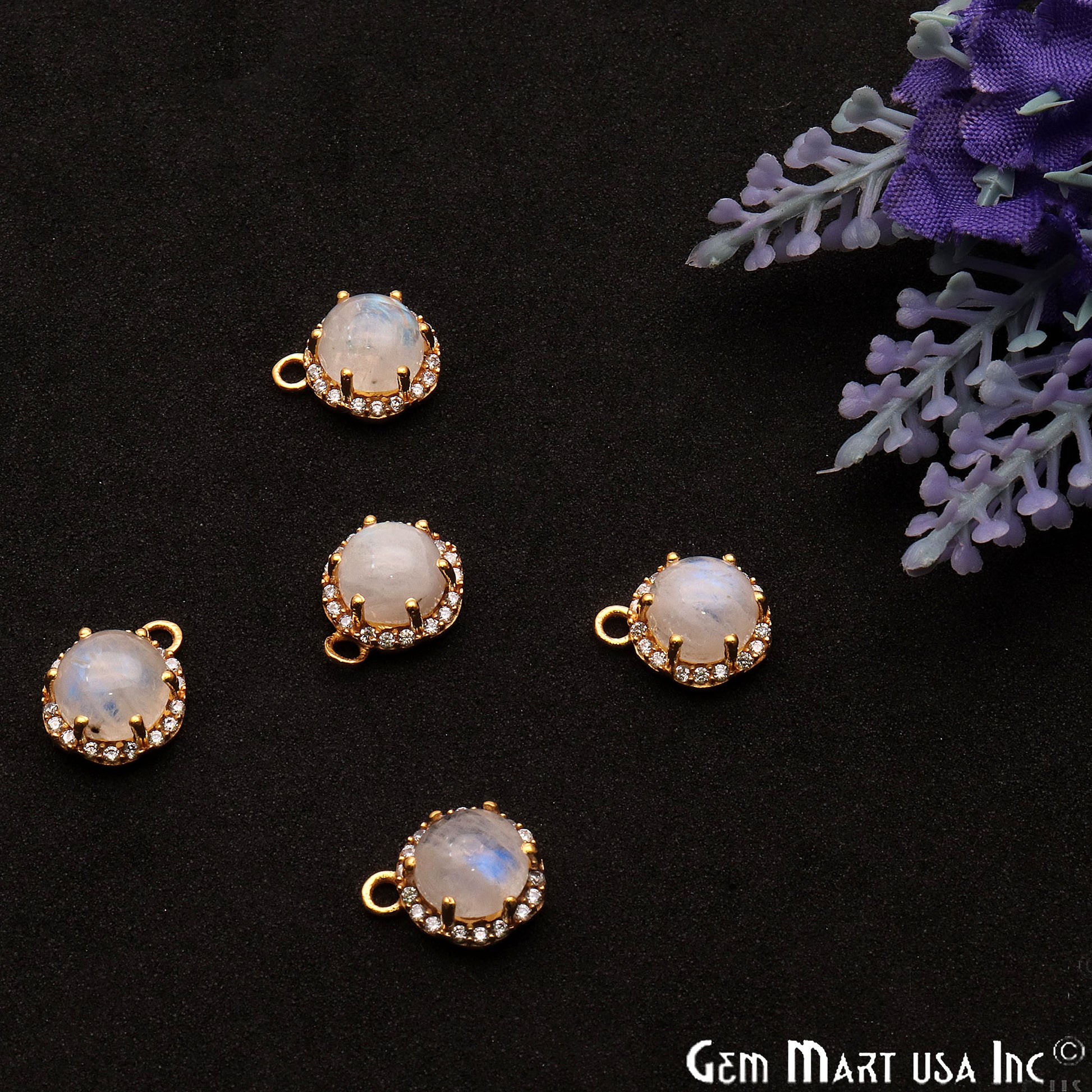 DIY Rainbow Round Shape 13x10mm Cubic Zircon Gemstone Connector - GemMartUSA