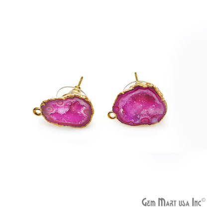 DIY Agate Slice Geode Druzy 21x17mm Gold Electroplated Loop Connector Studs Earrings - GemMartUSA