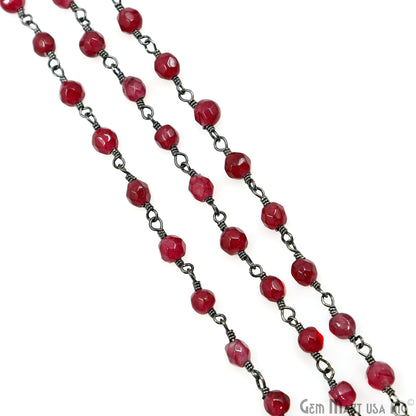 Dark Cherry Jade Beads 4mm Oxidized Wire Wrapped Rosary Chain