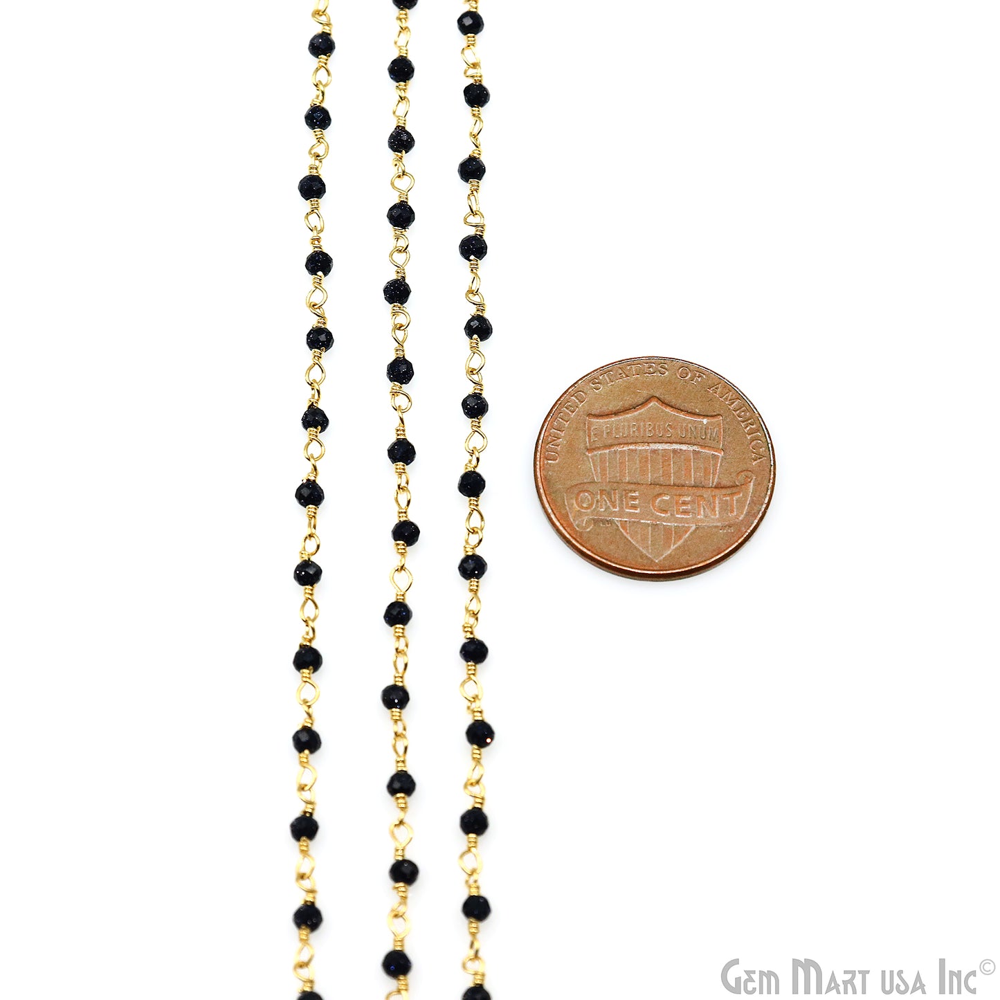 Sapphire 2-2.5mm Tiny Beads Gold Plated Wire Wrapped Rosary Chain