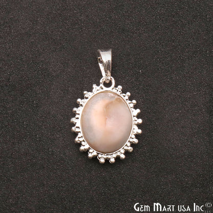 Natural Shell 28x22mm Oval Shape Silver Plated Single Bail Gemstone Pendant - GemMartUSA