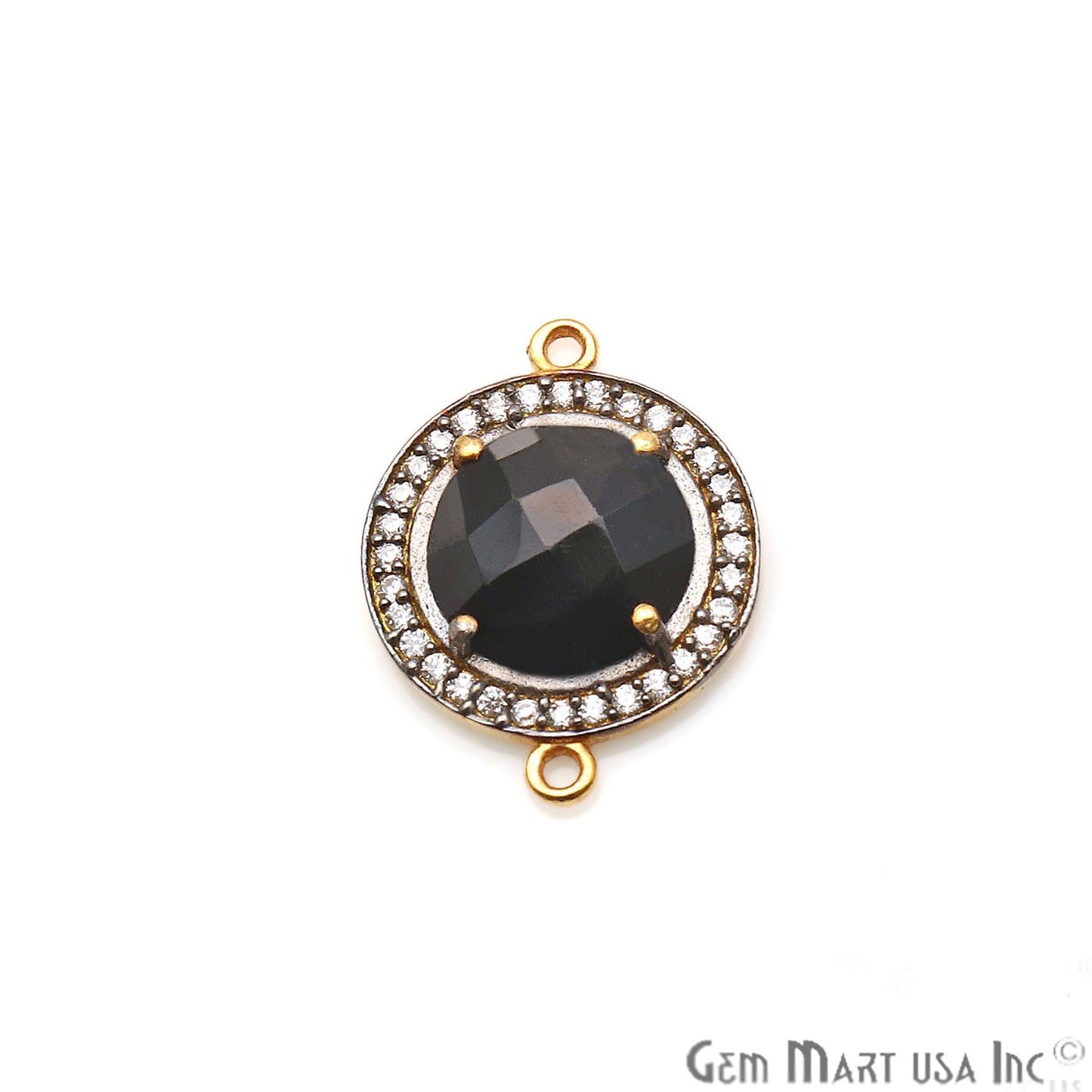 Black Onyx Round 10mm Black Pave Double Bail Gemstone Connector - GemMartUSA