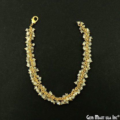 Rainbow Moonstone Cluster Gemstone Gold Plated Chain With Lobster Clasp Bracelet 7Inch