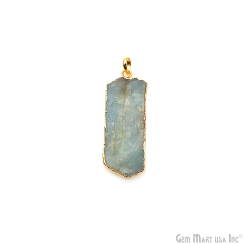 Aquamarine Free Form shape 49x18mm Gold Electroplated Gemstone Single Bail Pendant