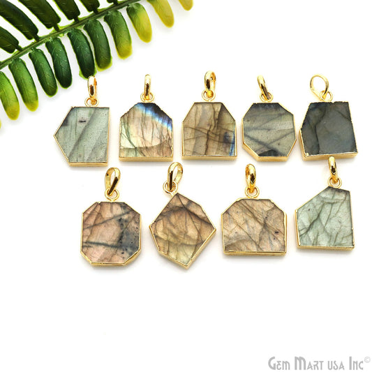 Labradorite 25x18mm Organic Shape Gold Electroplated Single Bail Gemstone Connector Pendant