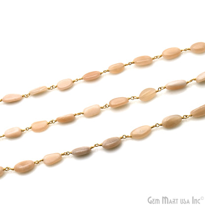 Peach Moonstone 12x5mm Tumble Beads Gold Plated Rosary Chain