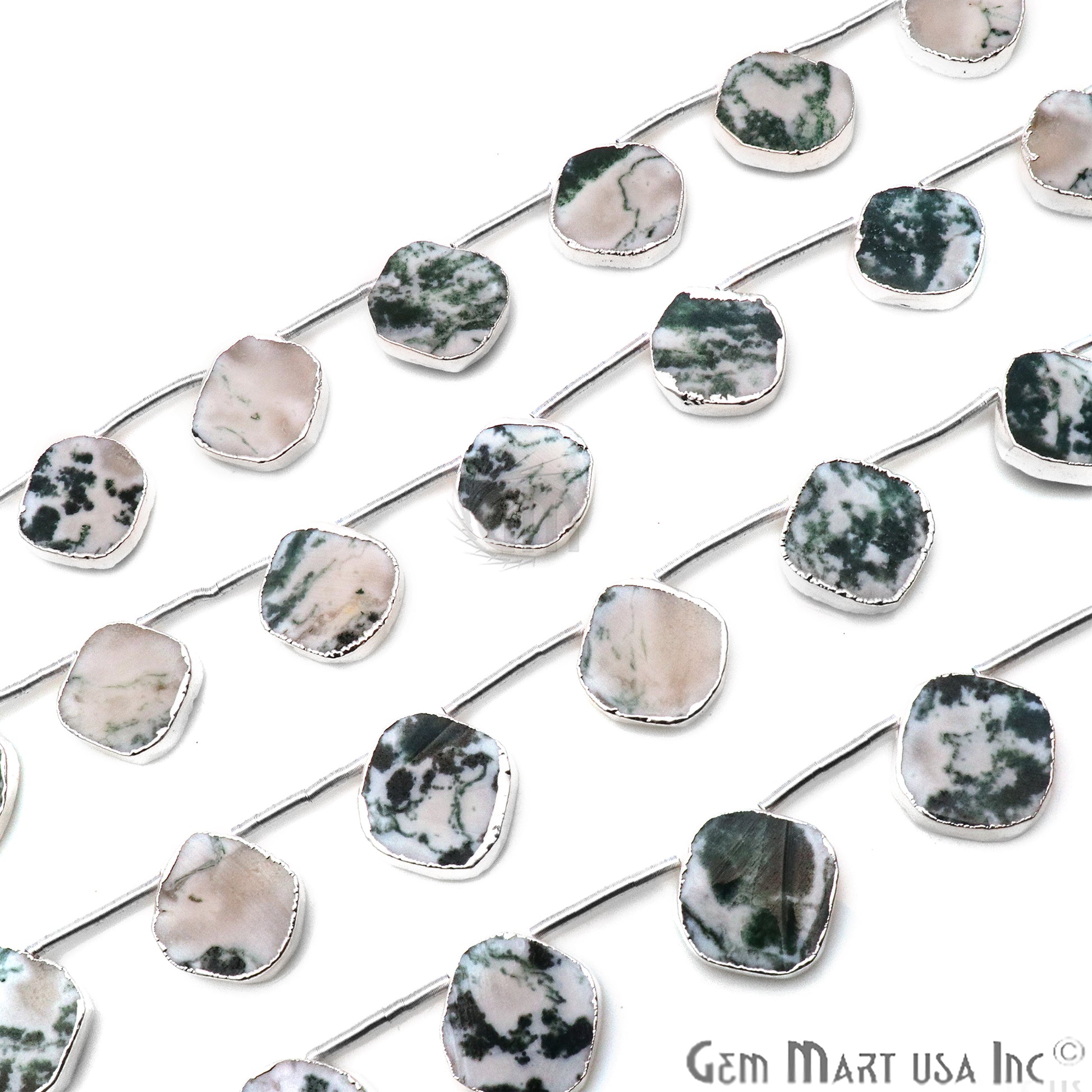 Tree Agate Free Form 18x15mm Silver Edged Crafting Beads Gemstone Strands 9INCH - GemMartUSA