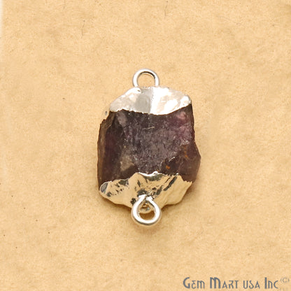 Rough Amethyst Organic 22x13mm Silver Electroplated Pendant Connector - GemMartUSA