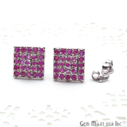 Ruby 12mm Sterling Silver Square Shape Stud Earring - GemMartUSA