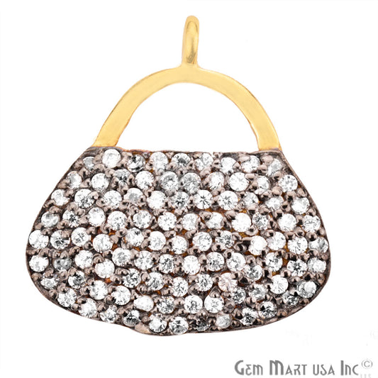 Cubic Zircon Pave 'Purse' Gold Vermeil Charm For Bracelet & Pendants - GemMartUSA