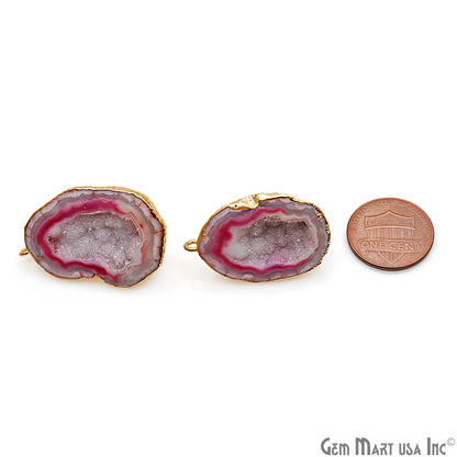 DIY Agate Slice Geode Druzy 22x32mm Gold Electroplated Loop Connector Studs Earrings - GemMartUSA