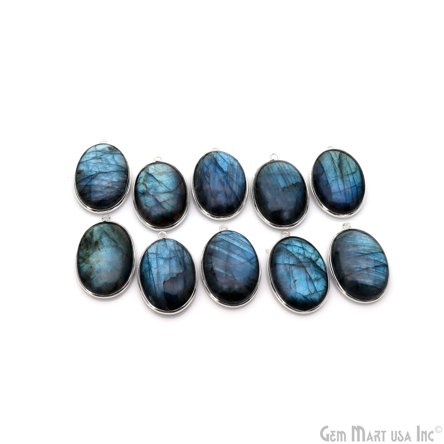 Flashy Labradorite Cabochon 24x17mm Oval Single Bail Silver Plated Gemstone Connector