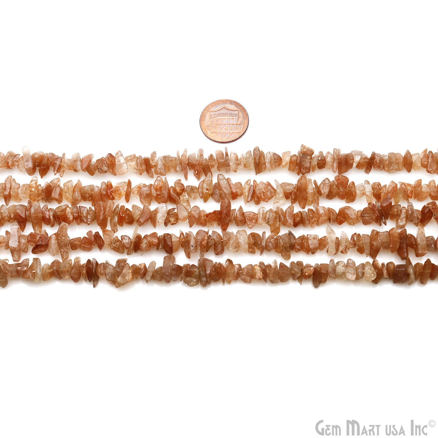 Sunstone Chip Beads, 34 Inch, Natural Chip Strands, Drilled Strung Nugget Beads, 7-10mm, Polished, GemmartUSA (CHSN-70004)