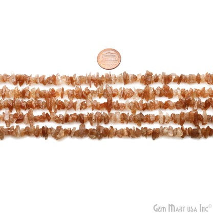 Sunstone Chip Beads, 34 Inch, Natural Chip Strands, Drilled Strung Nugget Beads, 7-10mm, Polished, GemmartUSA (CHSN-70004)