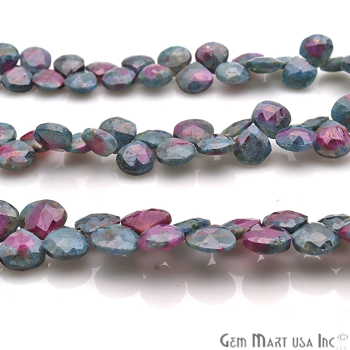 Ruby Zoisite Gemstone 7mm Heart Beaded Handmade Silver Wire Rondelle - GemMartUSA