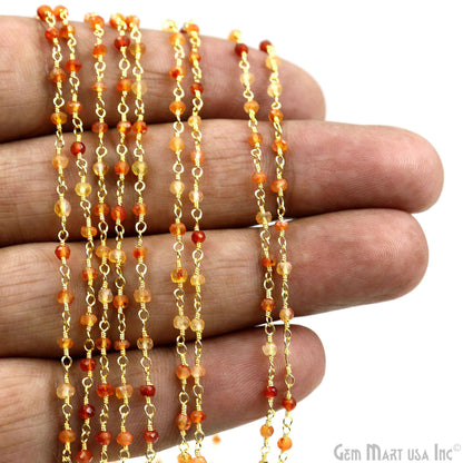 Shaded Carnelian Faceted Bead 2.5-3mm Gold Wire Wrapped Gemstone Beads Rosary Chain