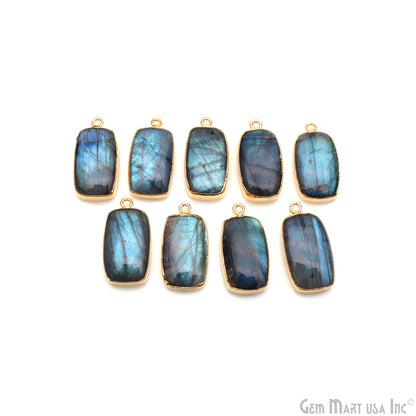 Flashy Labradorite 27x14mm Cabochon Octagon Single Bail Gold Electroplated Gemstone Connector