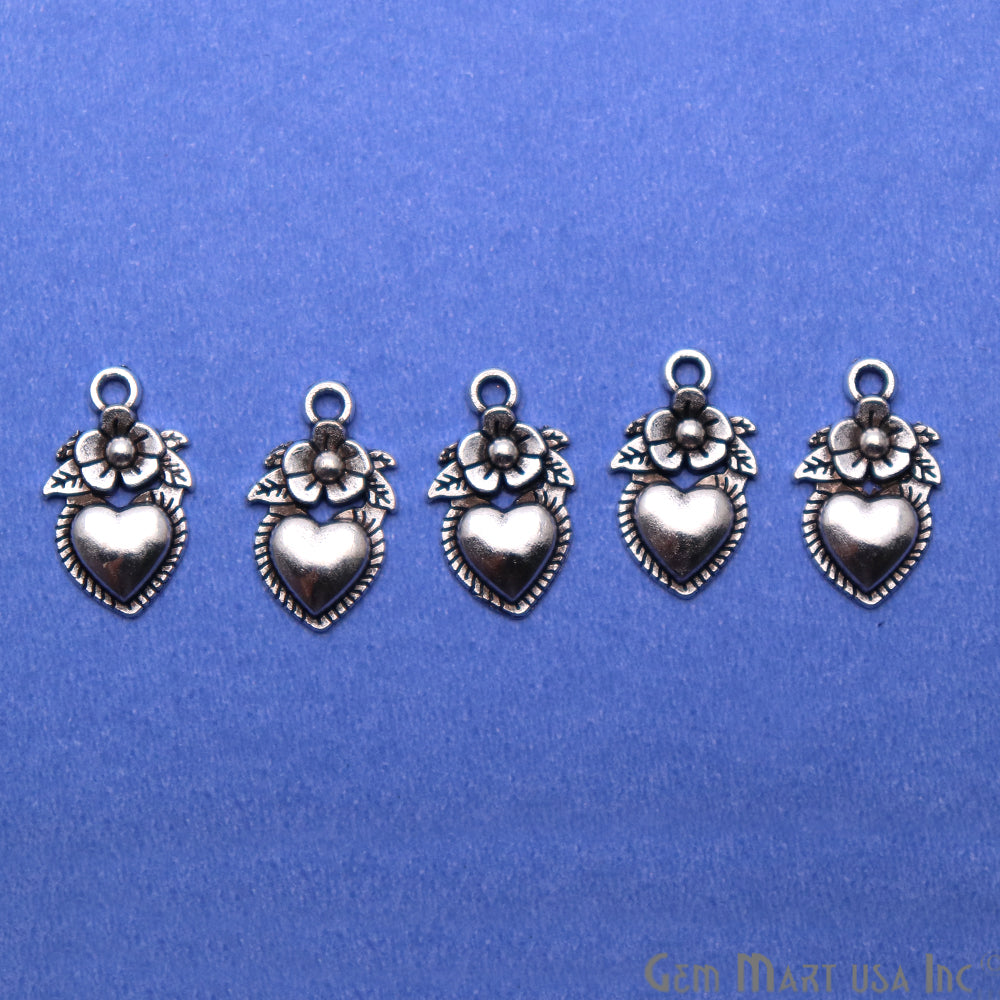 5pc Lot Heart Shape Oxidized 18x11mm Charm For Bracelets & Pendants - GemMartUSA