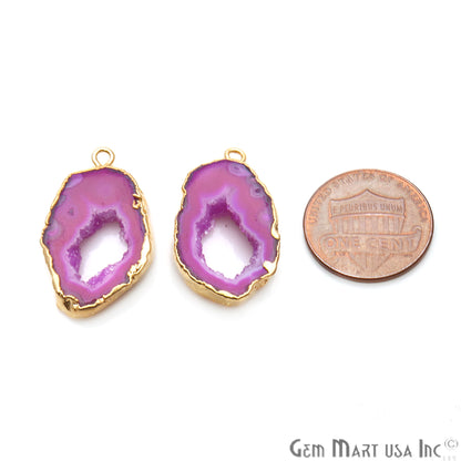 Agate Slice 16x26mm Organic Gold Electroplated Gemstone Earring Connector 1 Pair - GemMartUSA