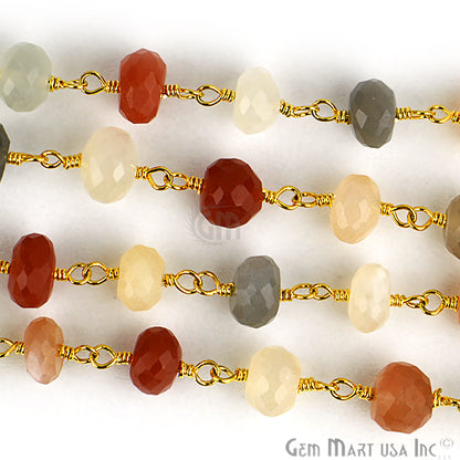 Multi Moonstone Beads Chain, Gold Plated Wire Wrapped Rosary Chain - GemMartUSA (763718991919)