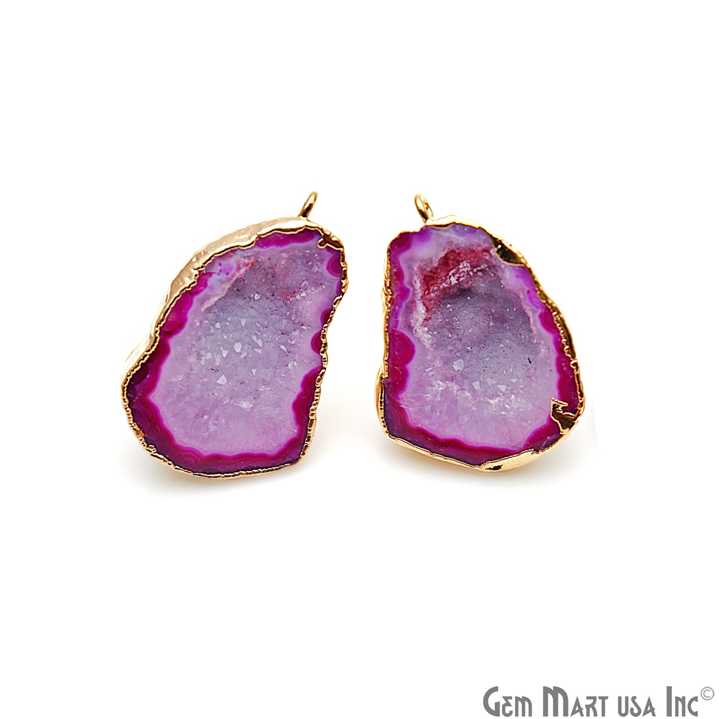 DIY Agate Slice Geode Druzy 22x35mm Gold Electroplated Loop Connector Studs Earrings - GemMartUSA