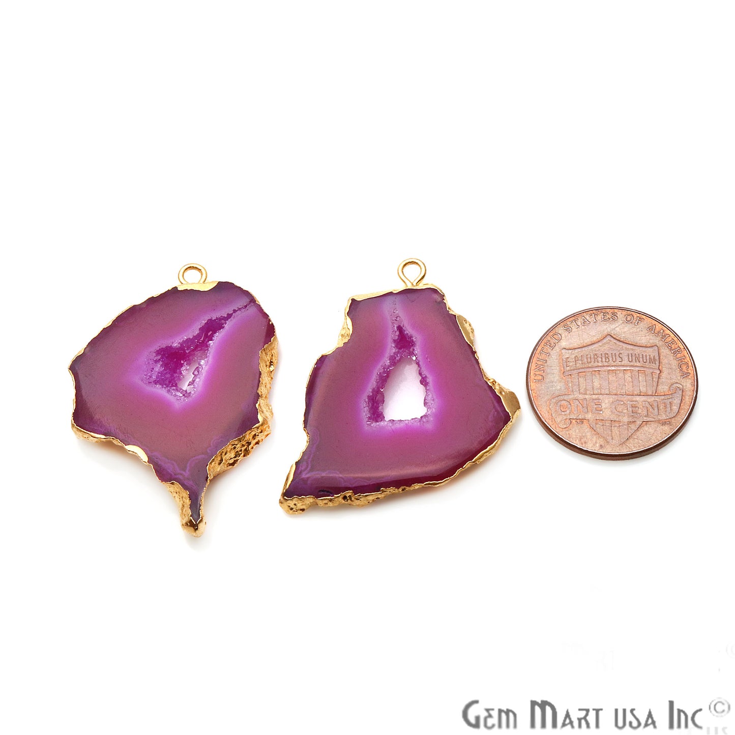 Agate Slice 28x30mm Organic Gold Electroplated Gemstone Earring Connector 1 Pair - GemMartUSA