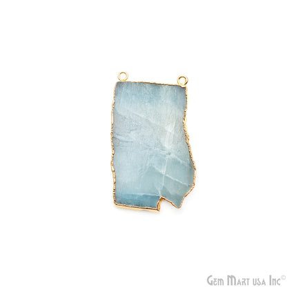 Aquamarine Free Form shape 64x37mm Gold Electroplated Gemstone Cat Bail Connector