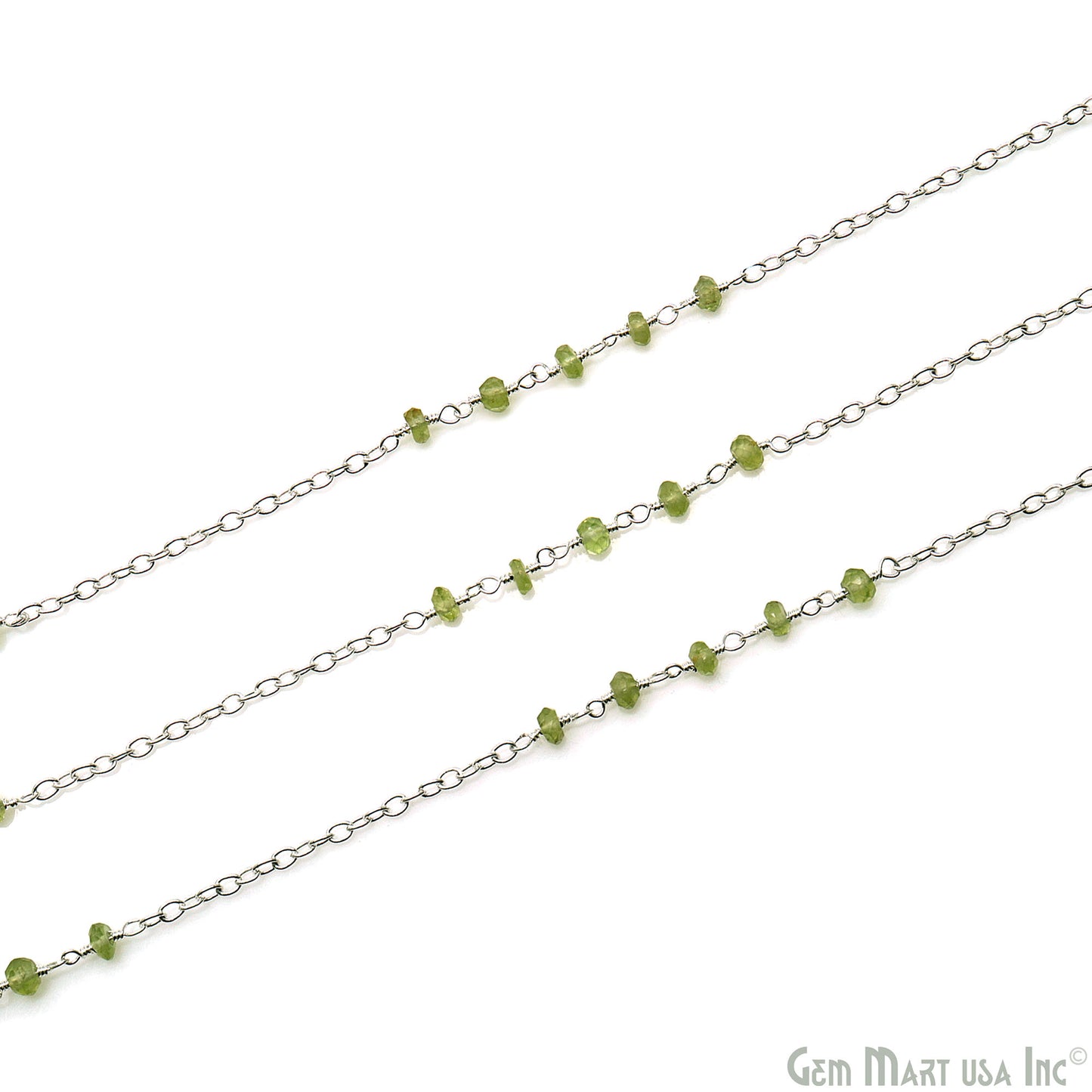 Peridot Beads 3-3.5mm Silver Plated Wire Wrapped Rosary Chain