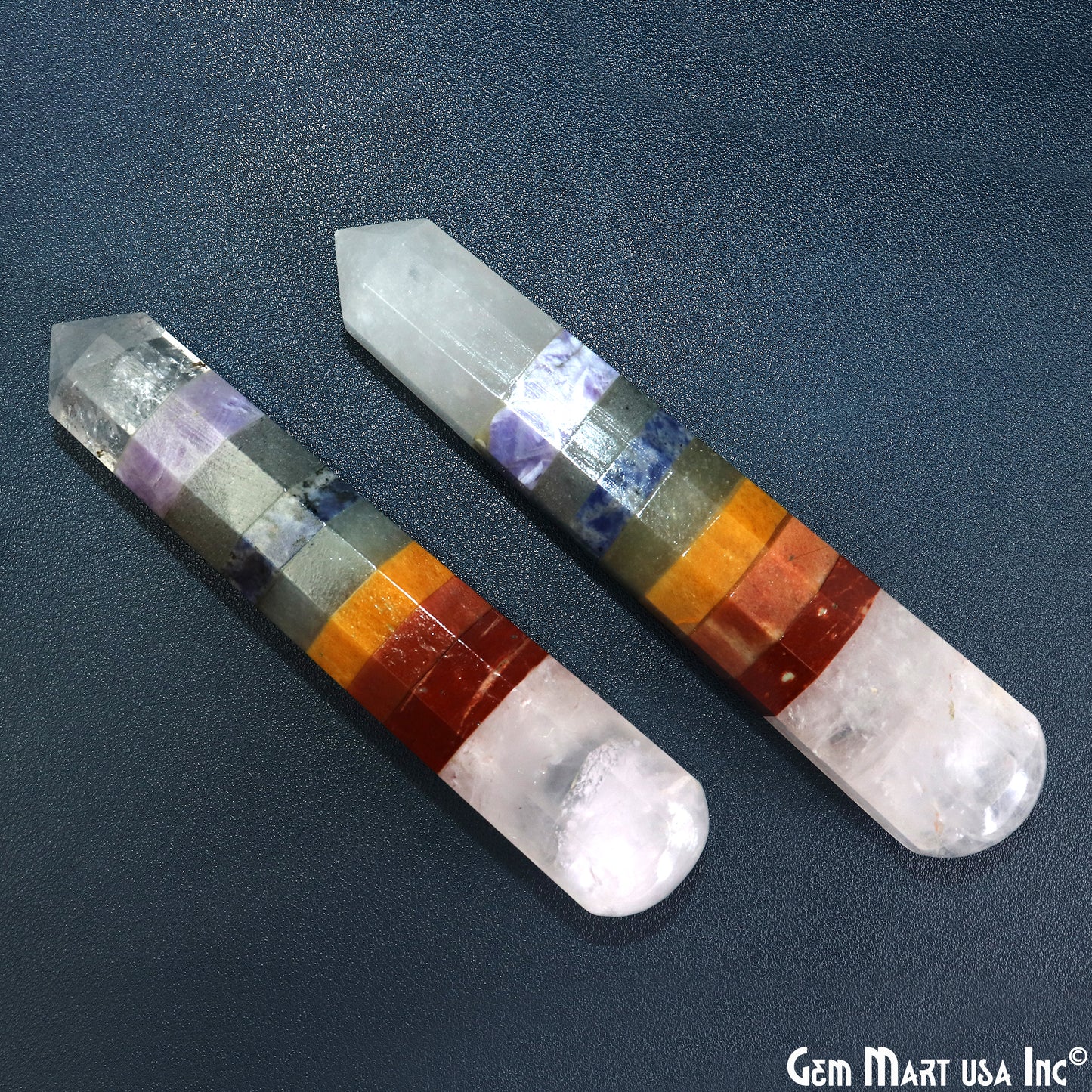 7 Chakra With Crystal Point Pencil Jumbo Tower Healing Meditation Gemstones 5 Inch