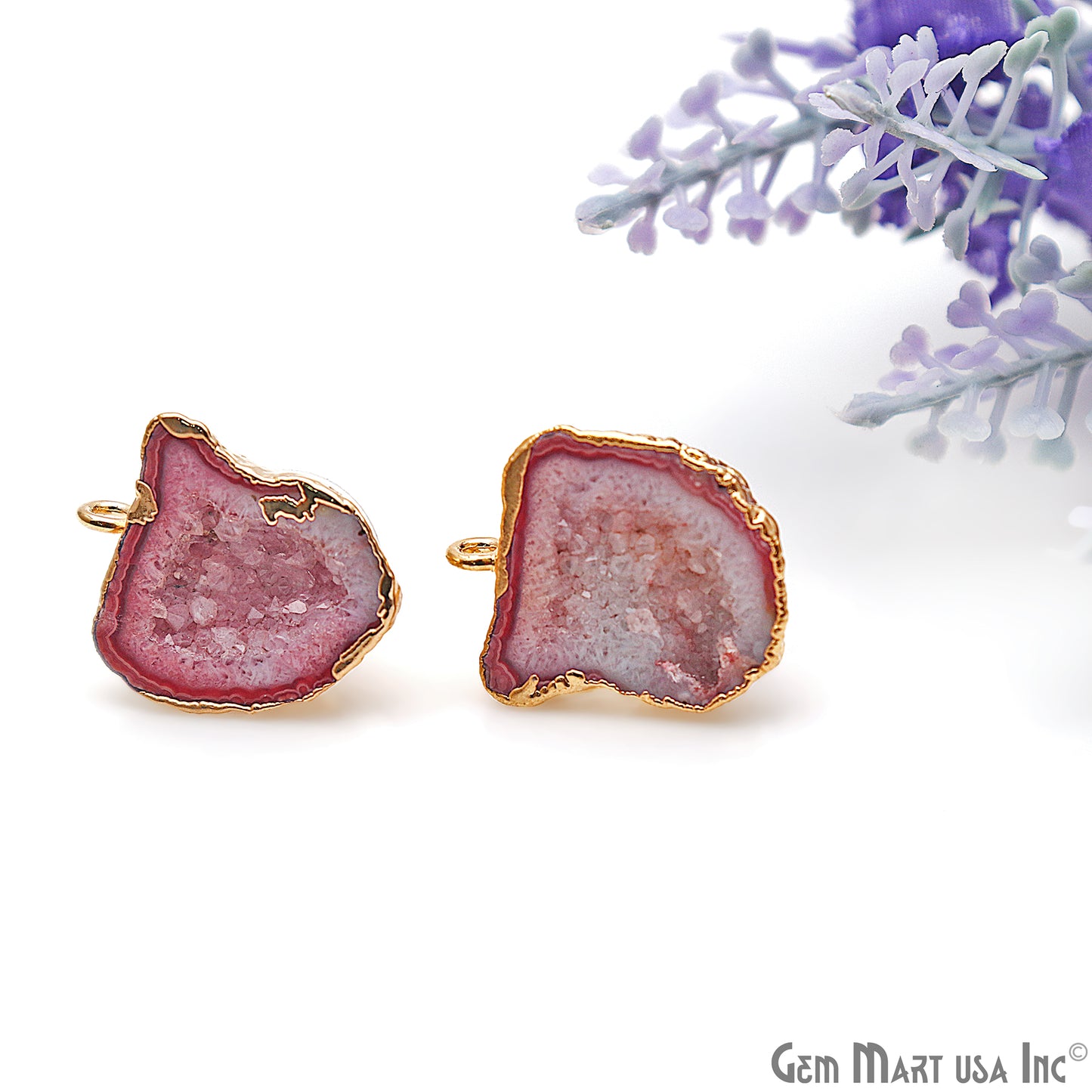 DIY Agate Slice Geode Druzy 21x15mm Gold Electroplated Loop Connector Studs Earrings - GemMartUSA