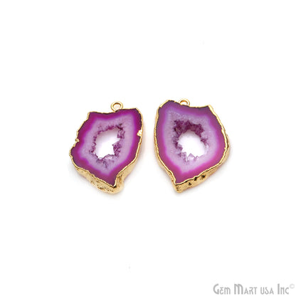 Agate Slice 28x17mm Organic  Gold Electroplated Gemstone Earring Connector 1 Pair