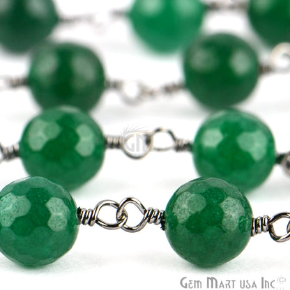 Green Jade Faceted Beads 8mm Oxidized Wire Wrapped Rosary Chain