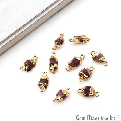 Rough Multi Tourmaline Organic 16x8mm Gold Electroplated Pendant Connector - GemmartUSA