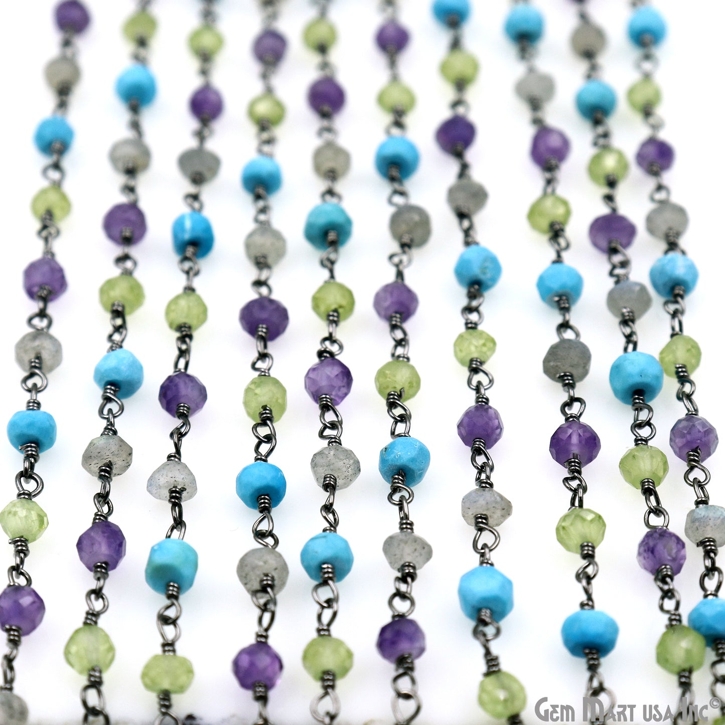 Multistone 3-3.5mm Oxidized Beaded Wire Wrapped Rosary Chain