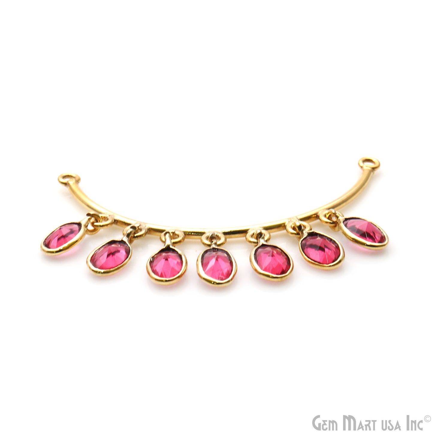 Pink Tourmaline Crescent Moon Gold Plated Double Bail Oval Chandelier Necklace