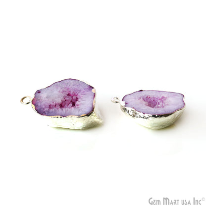 Geode Druzy 22x27mm Organic Silver Electroplated Single Bail Gemstone Earring Connector 1 Pair