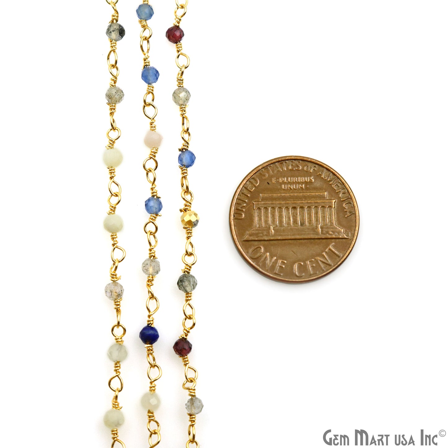 Multi Stone Faceted Beads 2-2.5mm Gold Plated Rosary Chain