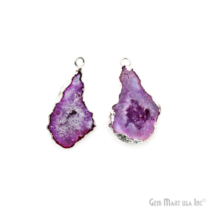 Geode Druzy 35x19mm Organic Silver Electroplated Single Bail Gemstone Earring Connector 1 Pair