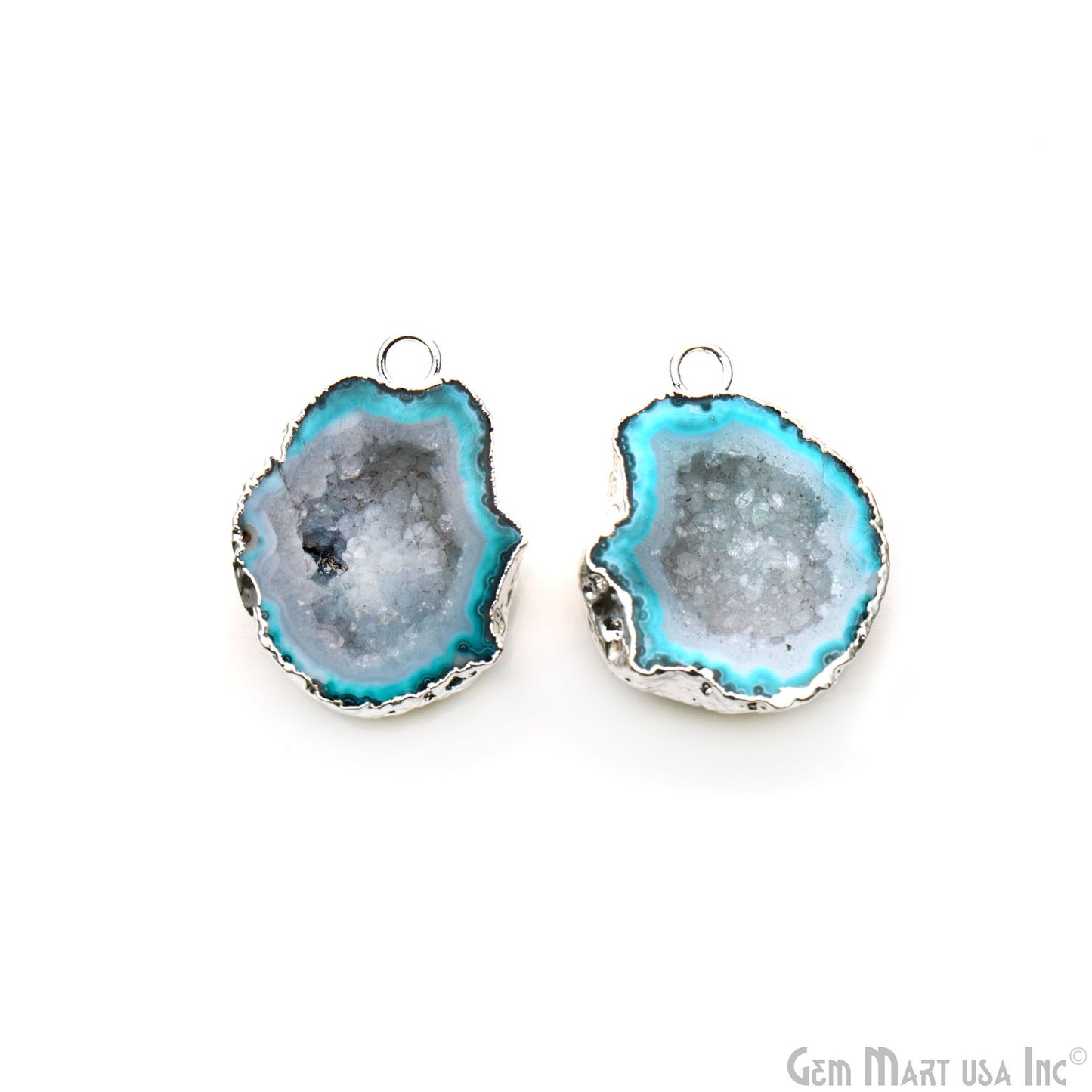 Geode Druzy 29x21mm Organic Silver Electroplated Single Bail Gemstone Earring Connector 1 Pair