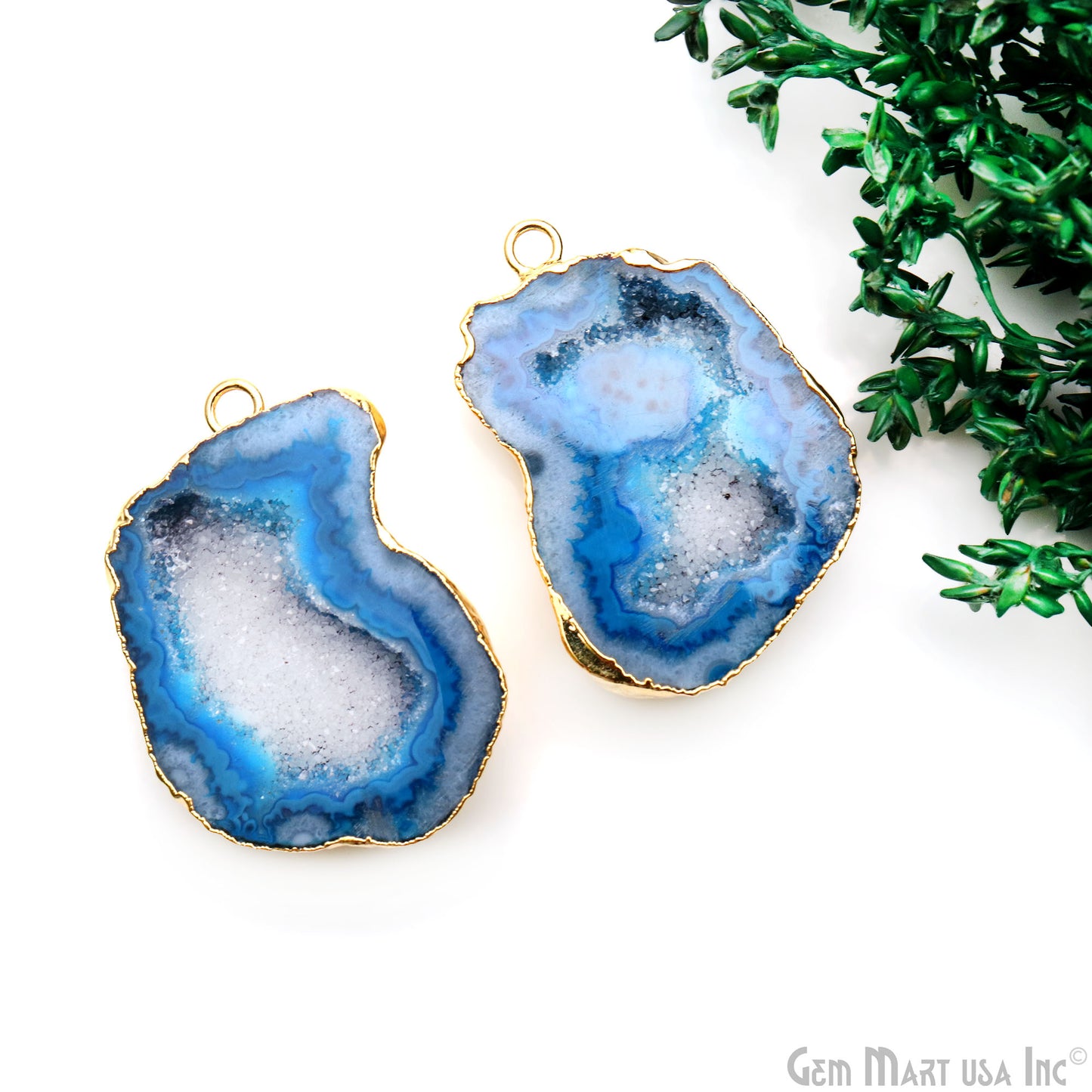 Geode Druzy 36x25mm Organic Gold Electroplated Single Bail Gemstone Earring Connector 1 Pair